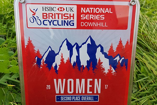 Lindsay shows us her race trophy